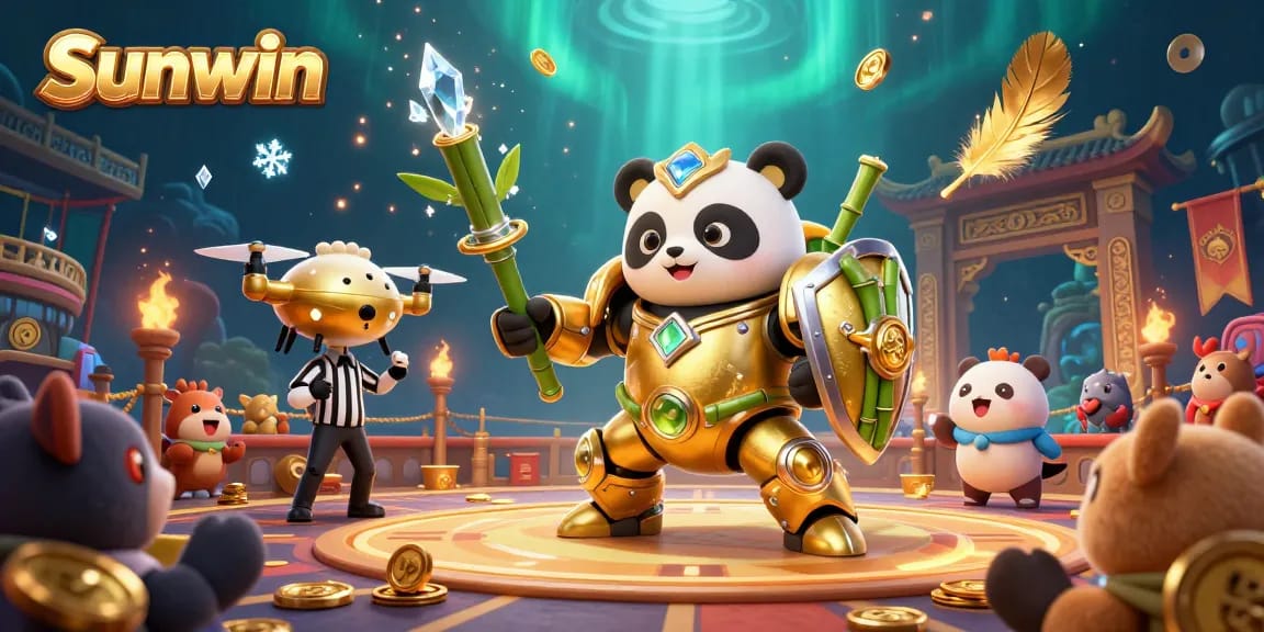 Engage with the Sunwin casino arena, where the golden panda battles in an exciting mech-suit!