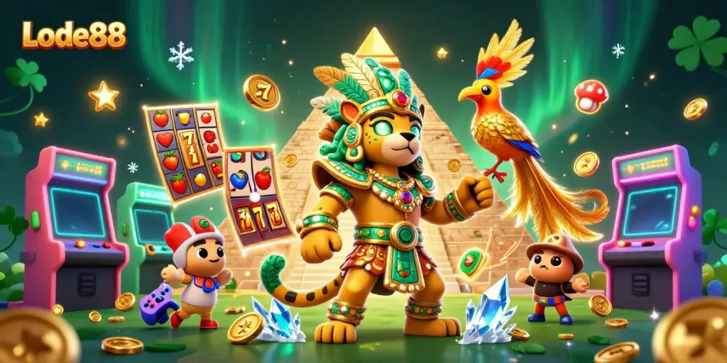 Experience thrilling gameplay at Lode88 with vibrant slot elements and captivating animated characters in a dynamic casino environment.