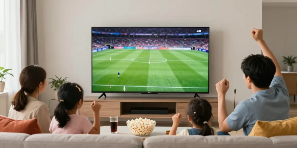 Enjoy IPTV Abo kaufen with family during a football match in 4K quality