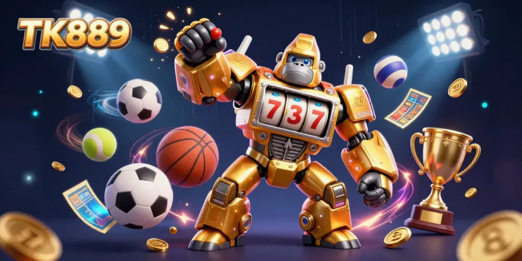 Play exciting games at TK889 with the golden gorilla mech, offering dynamic betting and vibrant visuals.