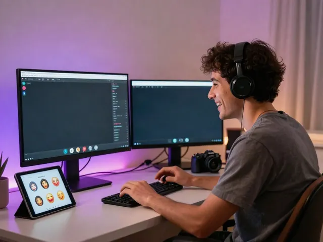 Engaging porn chat scene with a user enjoying an intimate online conversation in a cozy home office.