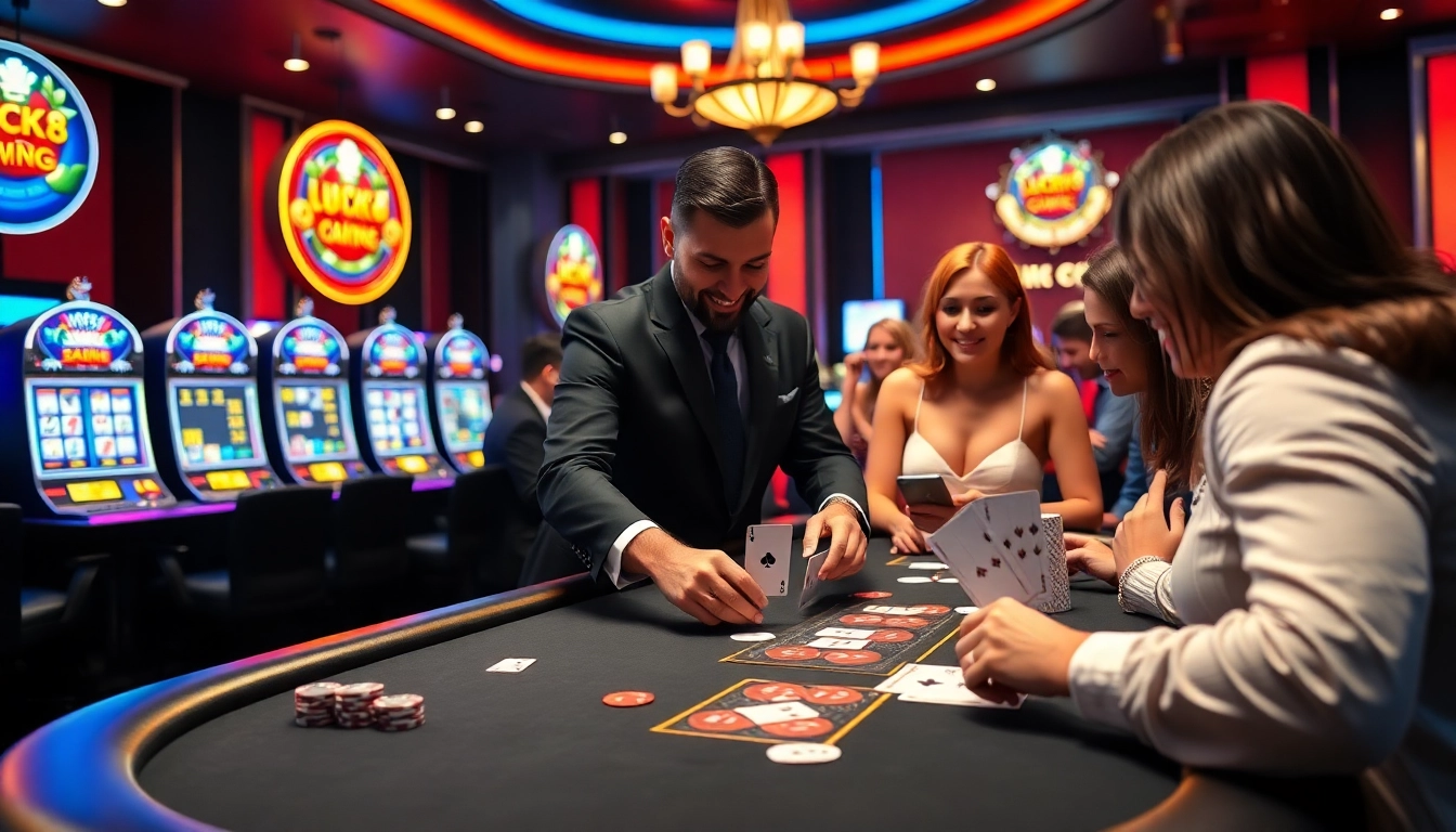 Exciting casino action at LUCK8 with vibrant poker table and engaged players.